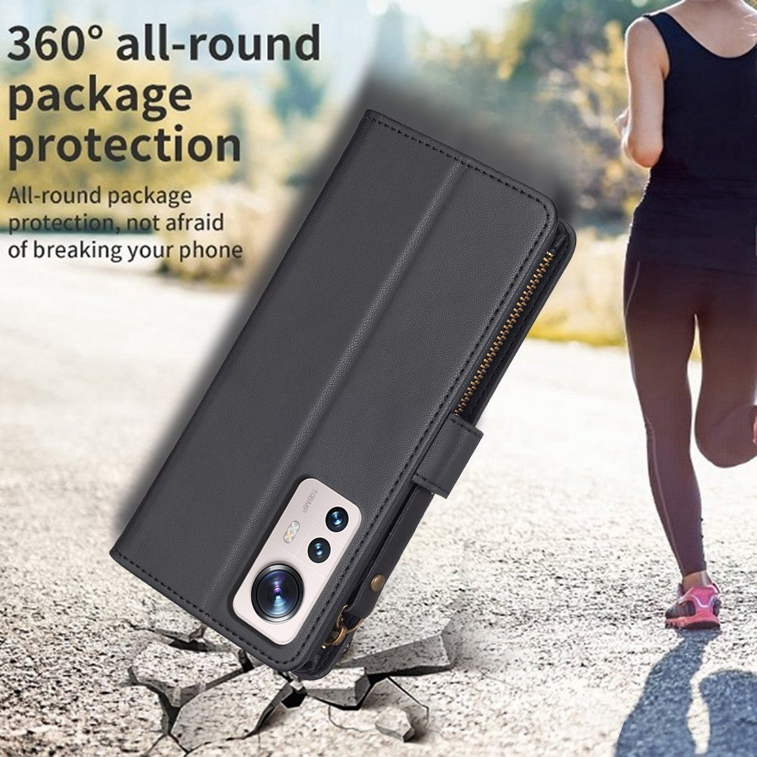 For Xiaomi 12 Lite Leather Flip Phone Case with Zipper Wallet and 9 Card Slots, Durable PU + TPU Material