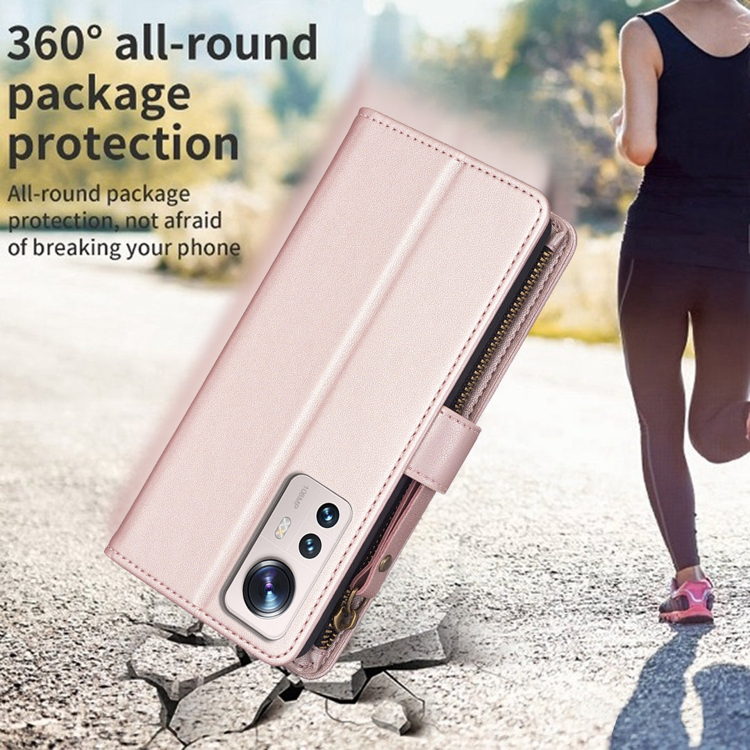 For Xiaomi 12 Lite Leather Flip Phone Case with Zipper Wallet and 9 Card Slots, Durable PU + TPU Material