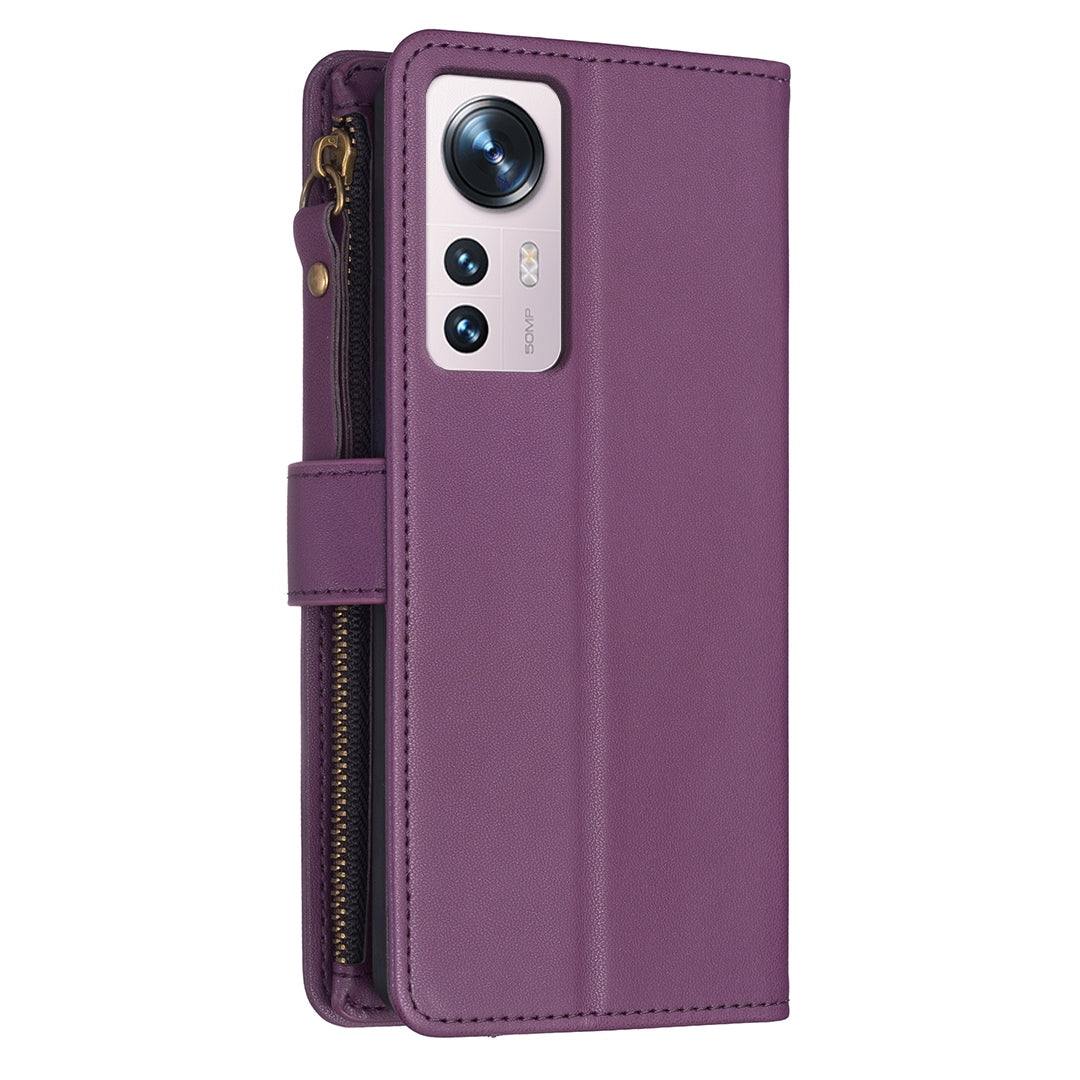 For Xiaomi 12 Leather Flip Phone Case with Zipper Wallet and 9 Card Slots, Durable PU + TPU Material