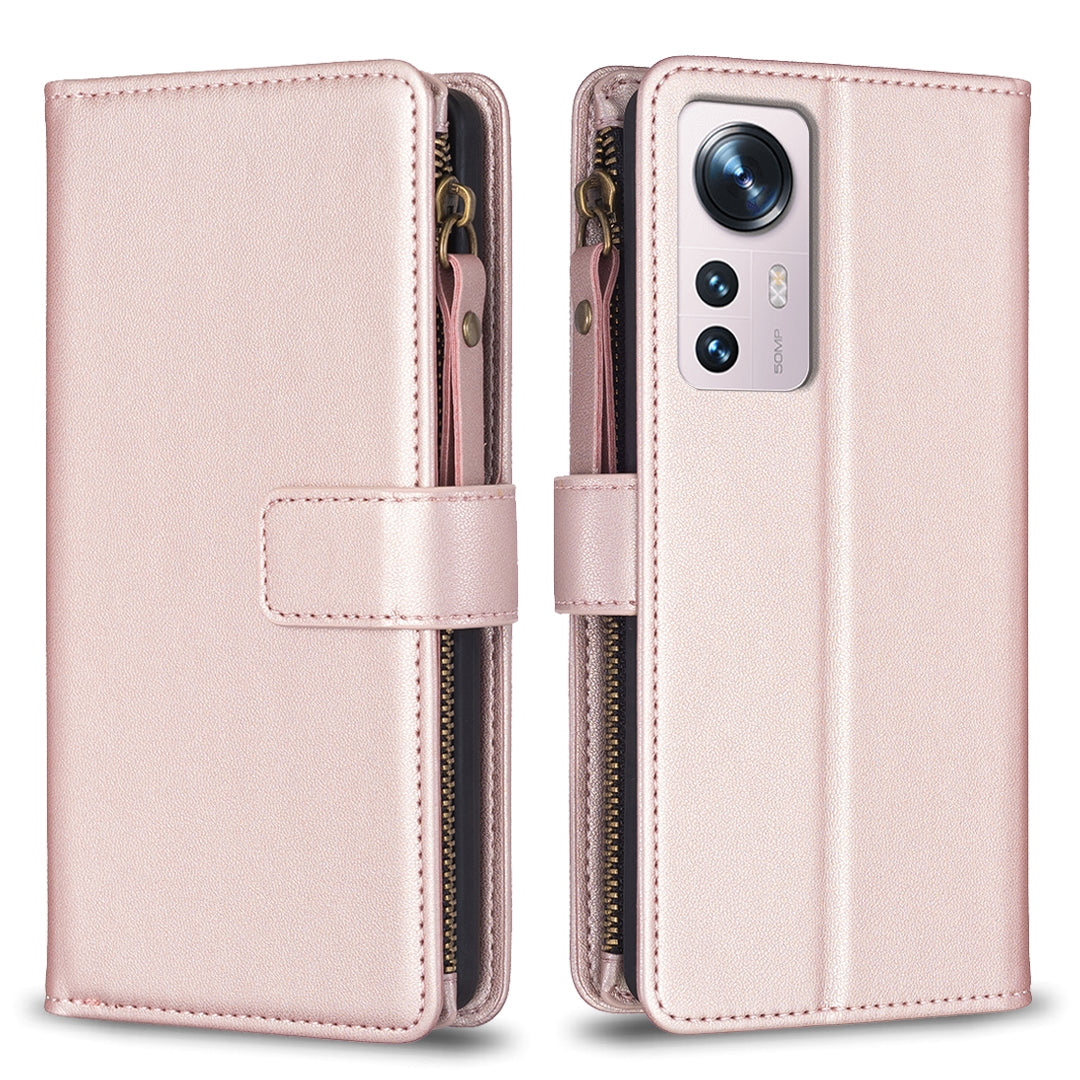 For Xiaomi 12 Leather Flip Phone Case with Zipper Wallet and 9 Card Slots, Durable PU + TPU Material