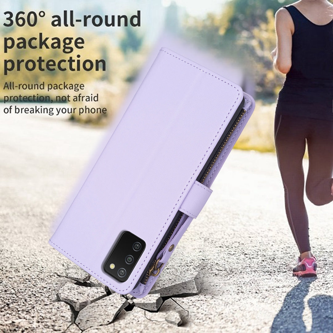 Samsung Galaxy A03s Leather Flip Phone Case with Zipper Wallet and 9 Card Slots, Durable PU + TPU Material