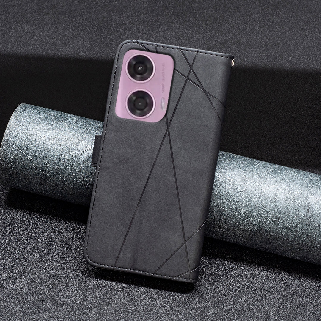 Motorola Moto G24 Rhombus Texture Leather Phone Case with Magnetic Buckle and Card Holder