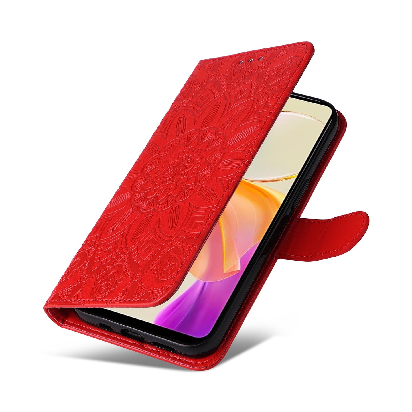 For vivo Y78 5G Foreign Sunflower Embossed Leather Wallet Phone Case with Kickstand and Card Holder
