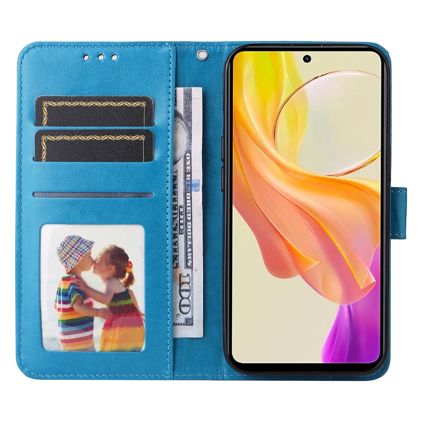 For vivo Y78 5G Foreign Sunflower Embossed Leather Wallet Phone Case with Kickstand and Card Holder
