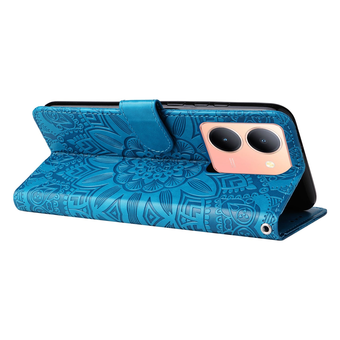 For vivo Y78 5G Foreign Sunflower Embossed Leather Wallet Phone Case with Kickstand and Card Holder