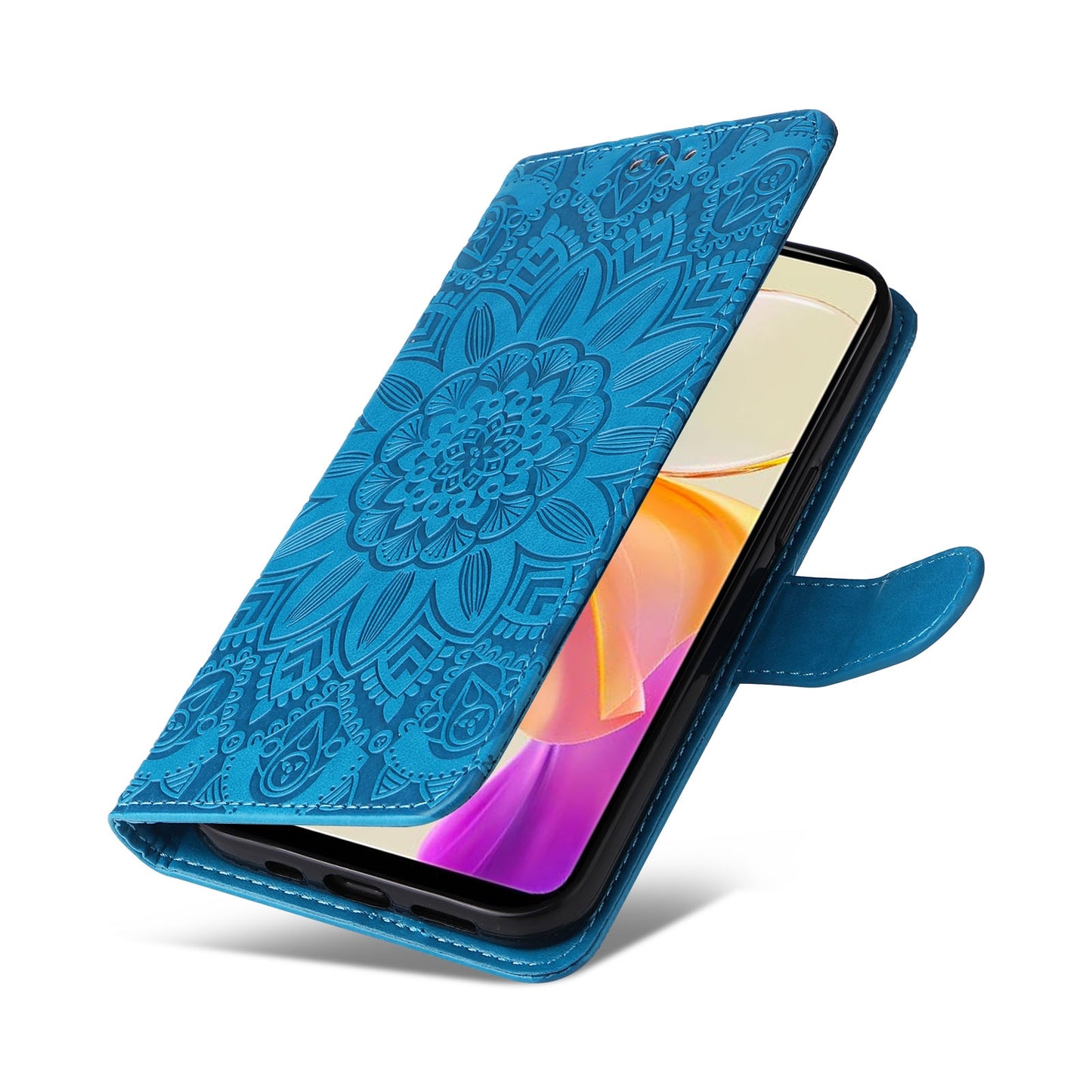 For vivo Y78 5G Foreign Sunflower Embossed Leather Wallet Phone Case with Kickstand and Card Holder