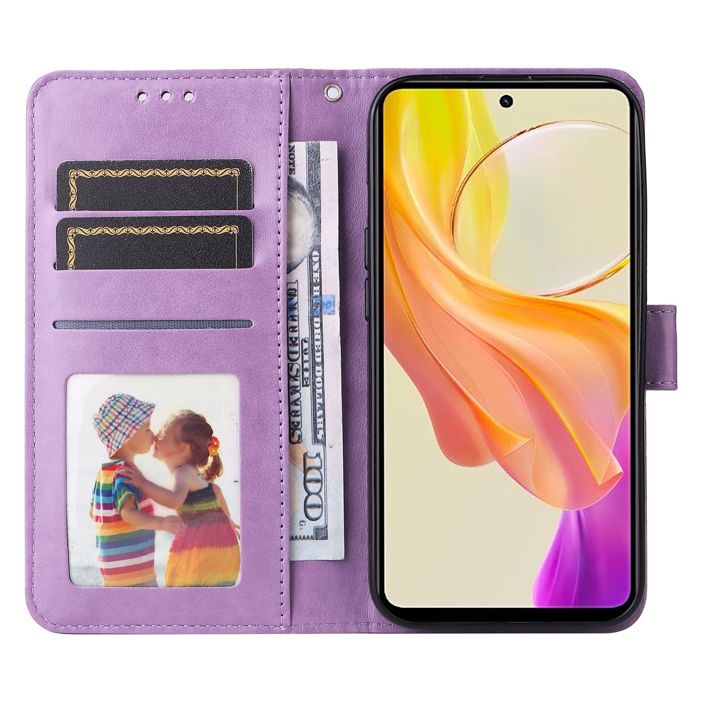 For vivo Y78 5G Foreign Sunflower Embossed Leather Wallet Phone Case with Kickstand and Card Holder