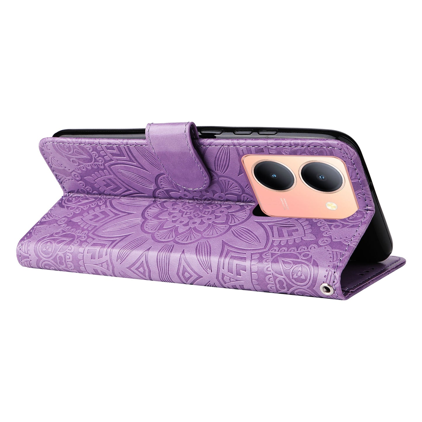 For vivo Y78 5G Foreign Sunflower Embossed Leather Wallet Phone Case with Kickstand and Card Holder