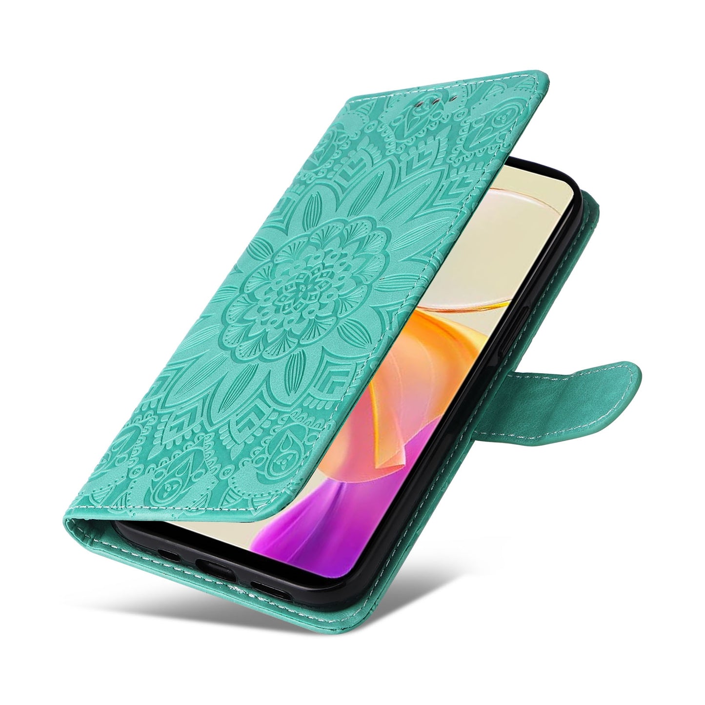 For vivo Y78 5G Foreign Sunflower Embossed Leather Wallet Phone Case with Kickstand and Card Holder