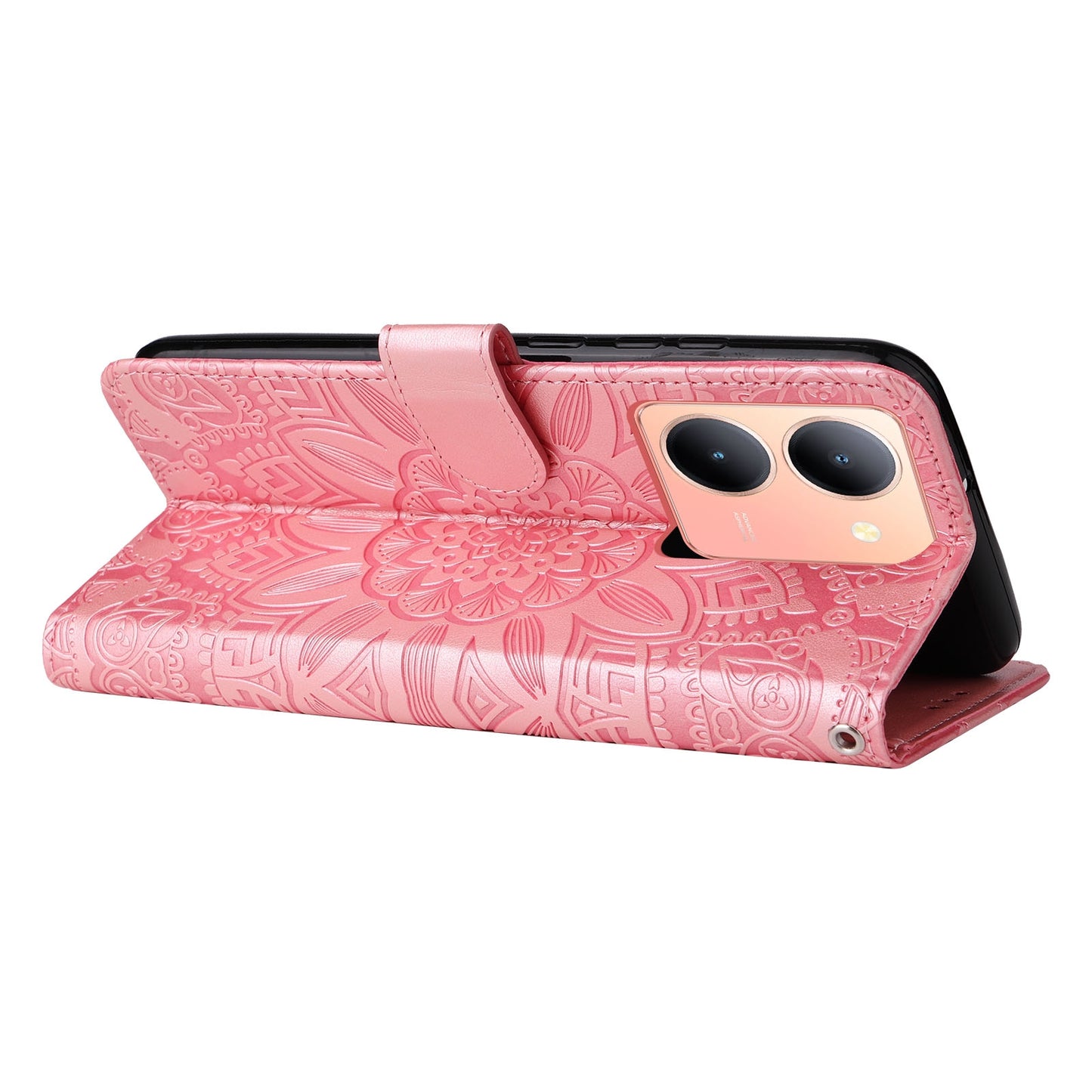 For vivo Y78 5G Foreign Sunflower Embossed Leather Wallet Phone Case with Kickstand and Card Holder