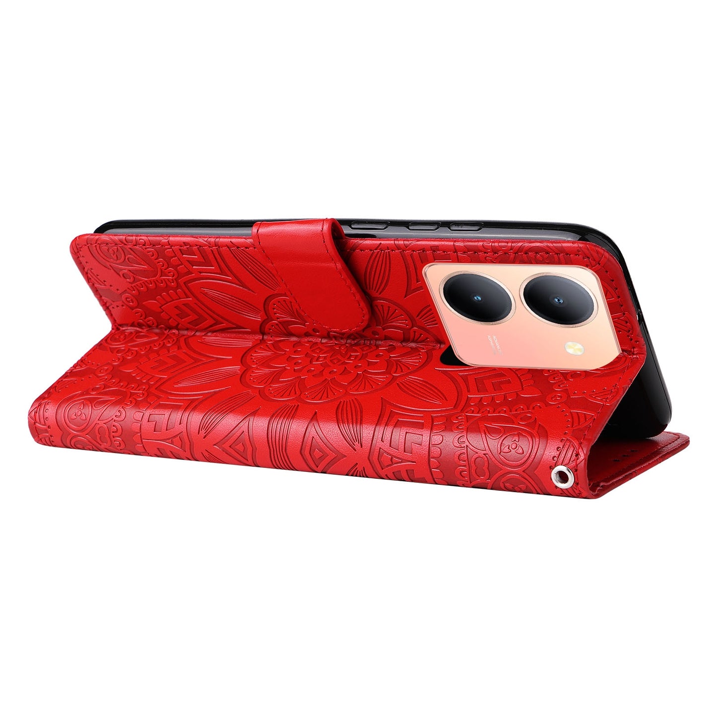 For vivo Y36 5G Sunflower Embossed Leather Wallet Phone Case with Kickstand and Card Holder