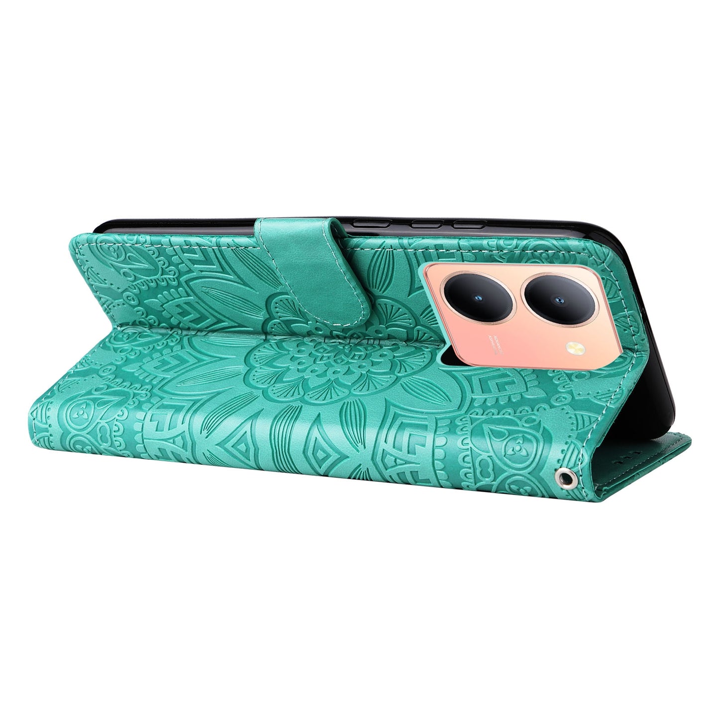 For vivo Y36 5G Sunflower Embossed Leather Wallet Phone Case with Kickstand and Card Holder