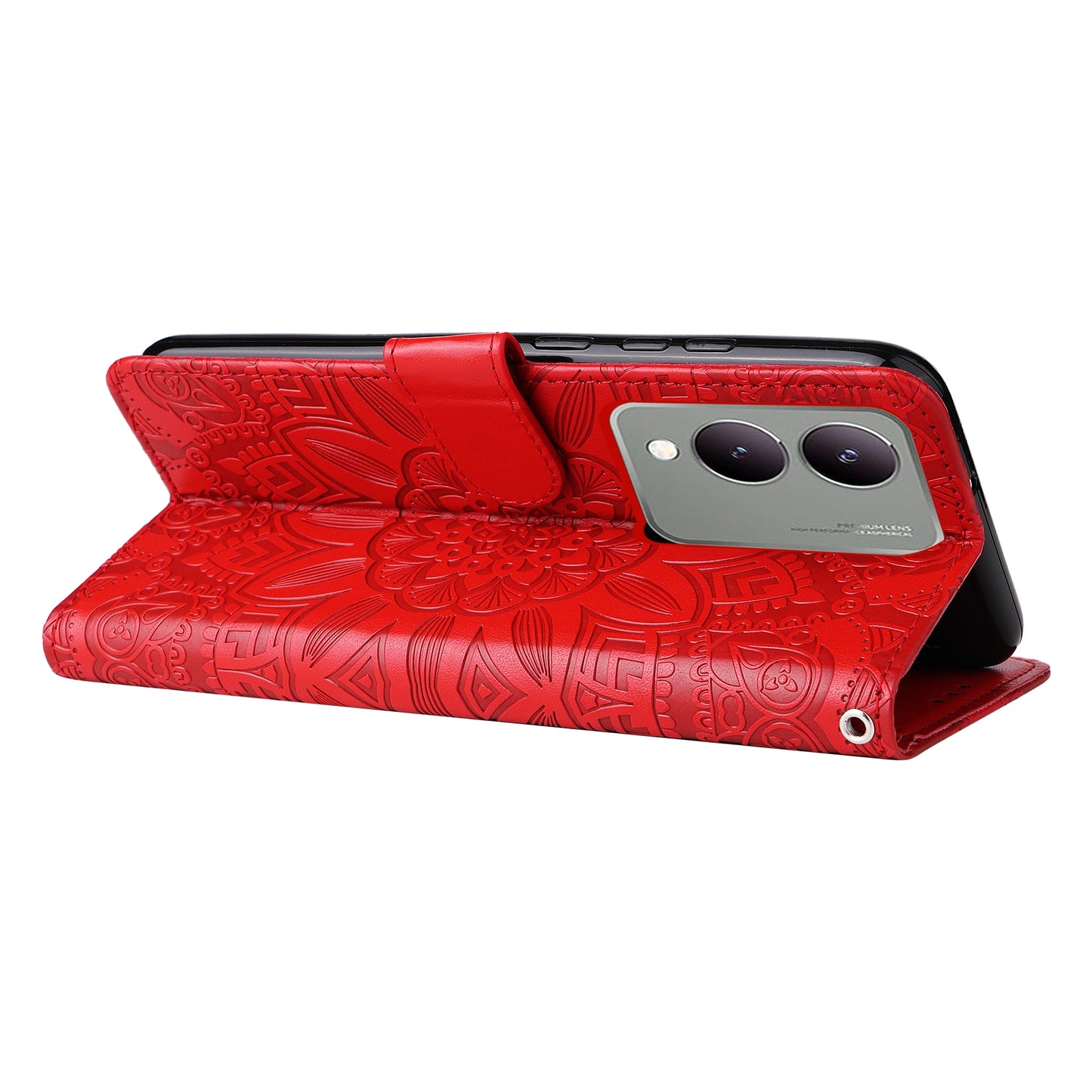 For vivo Y17s Sunflower Embossed Leather Wallet Phone Case with Kickstand and Card Holder