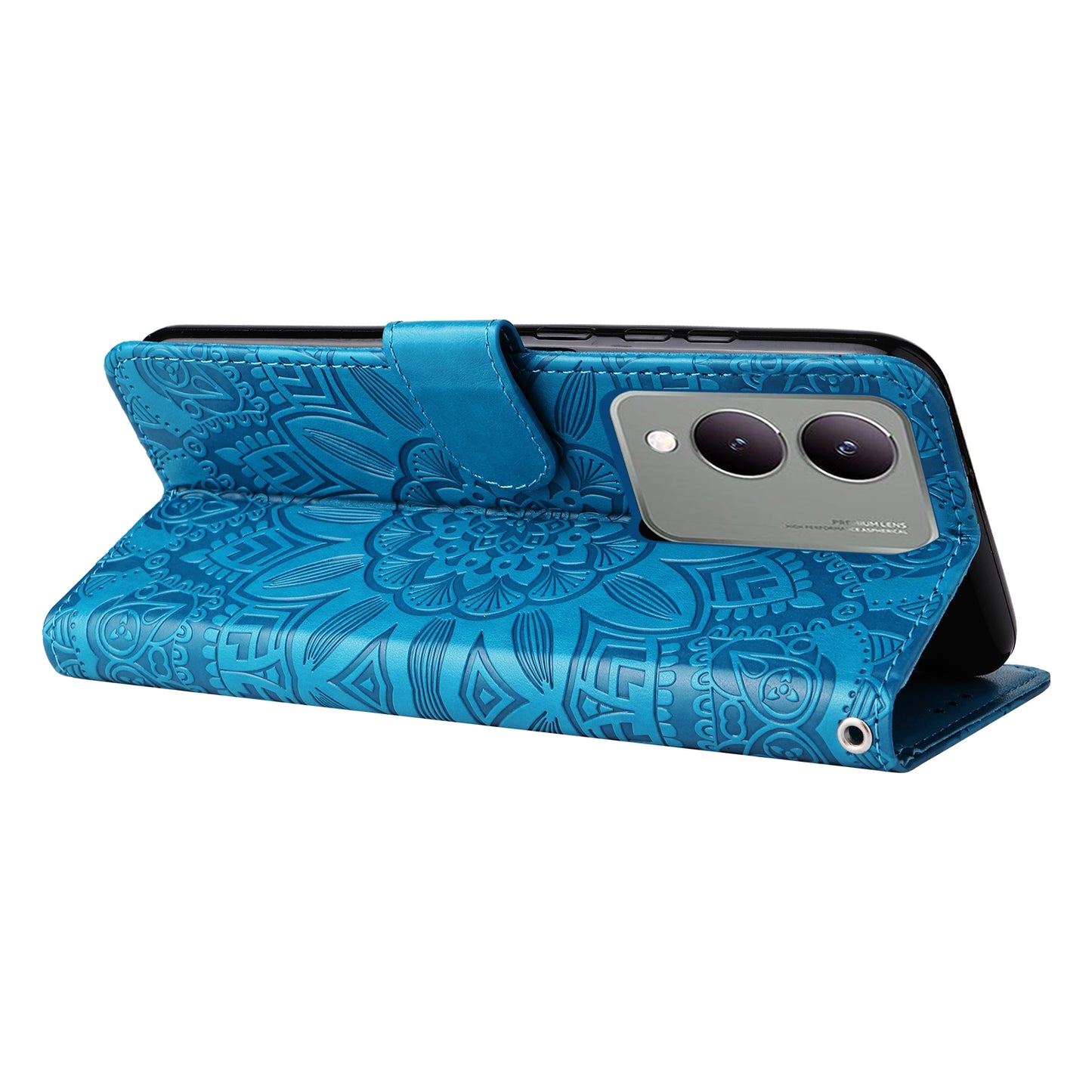 For vivo Y17s Sunflower Embossed Leather Wallet Phone Case with Kickstand and Card Holder