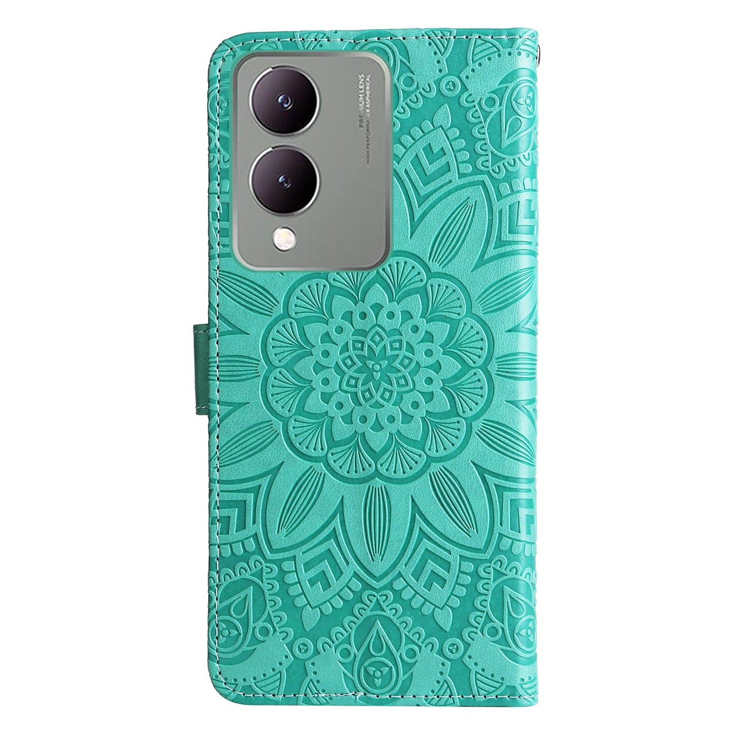 For vivo Y17s Sunflower Embossed Leather Wallet Phone Case with Kickstand and Card Holder