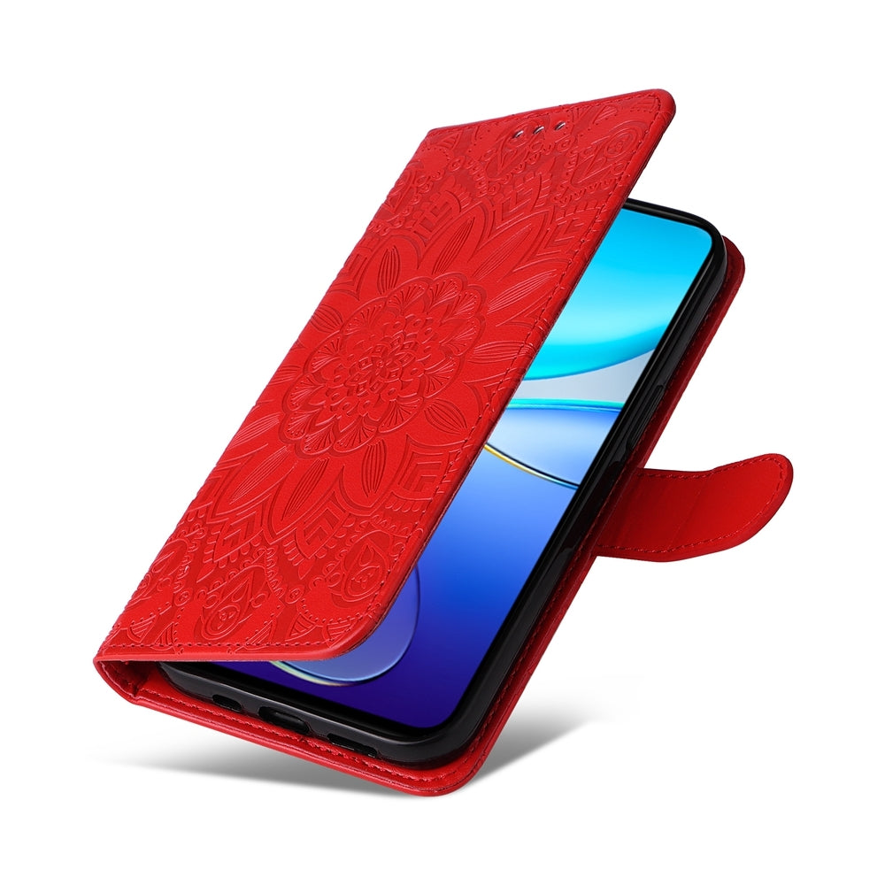 For vivo Y200e 5G Global Sunflower Embossed Leather Wallet Phone Case with Kickstand and Card Holder