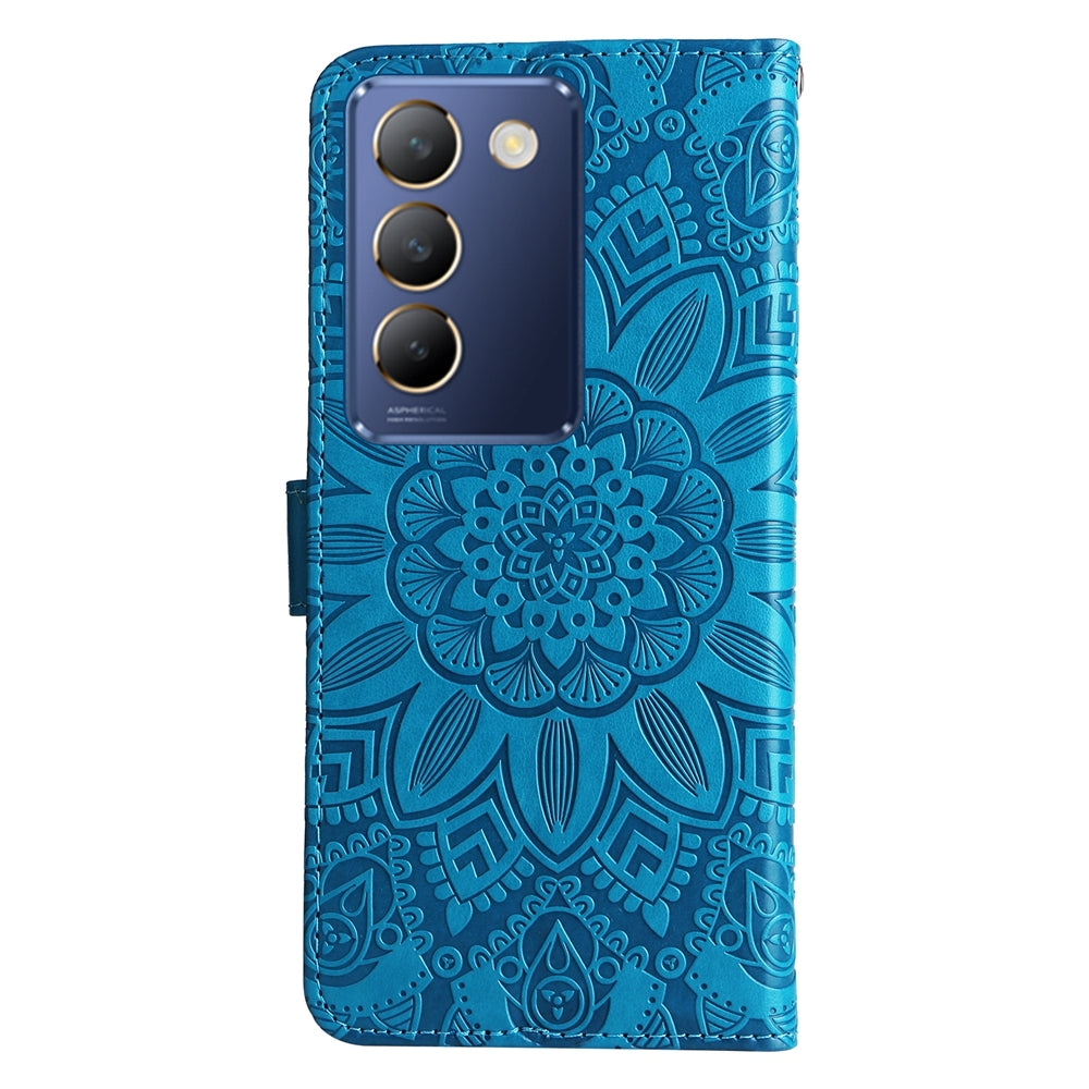 For vivo Y200e 5G Global Sunflower Embossed Leather Wallet Phone Case with Kickstand and Card Holder