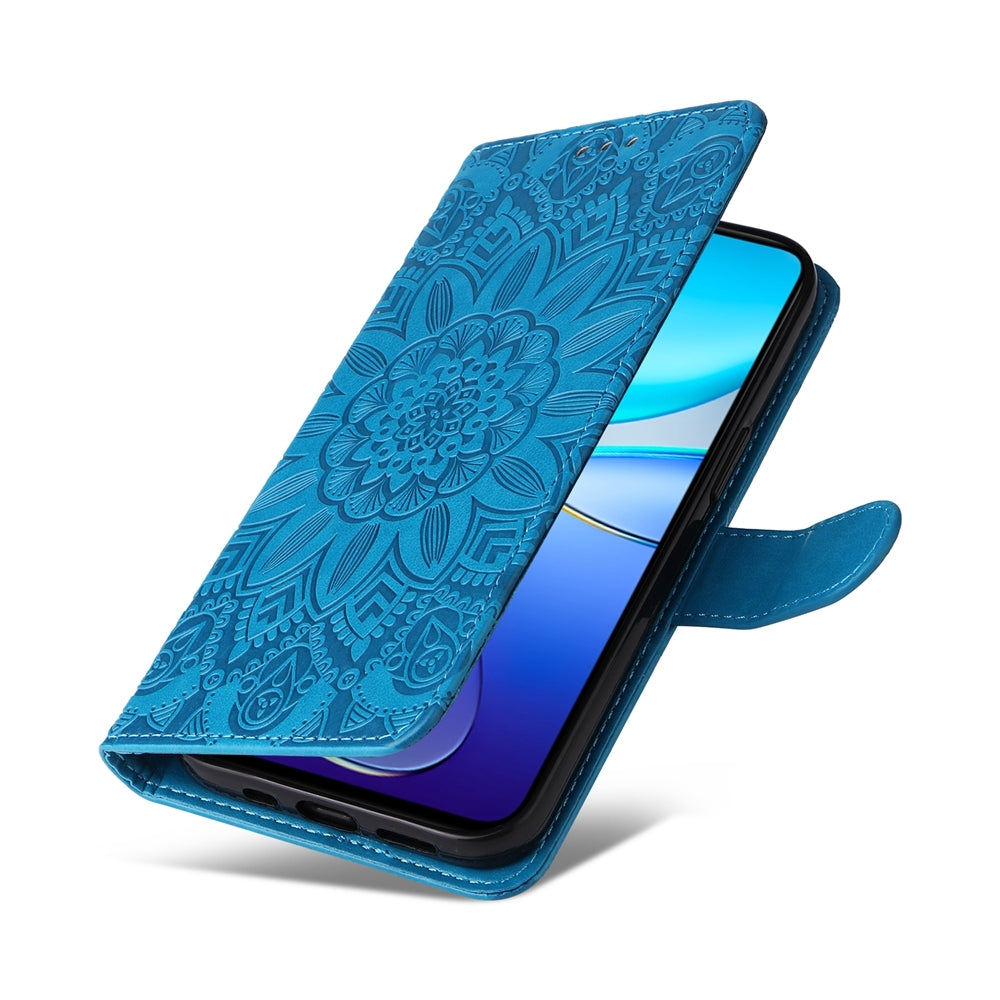 For vivo Y200e 5G Global Sunflower Embossed Leather Wallet Phone Case with Kickstand and Card Holder