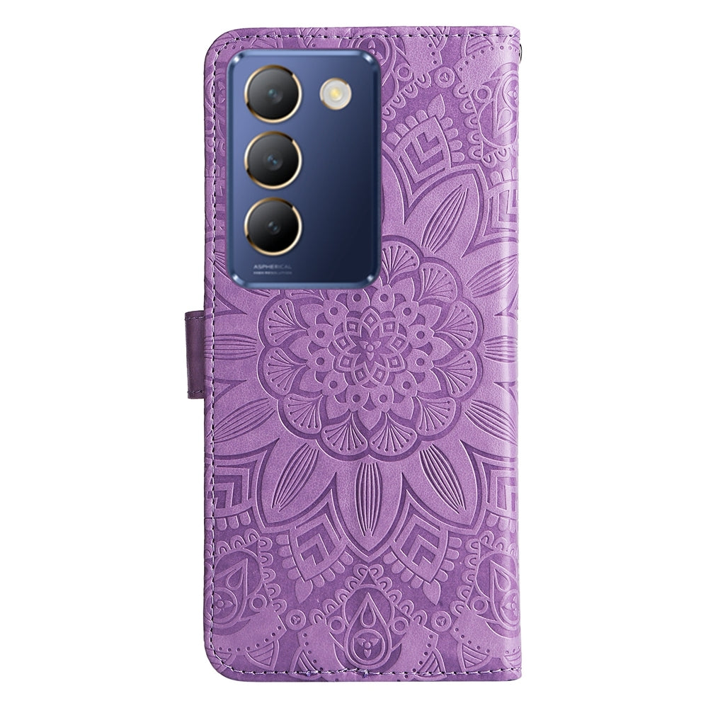 For vivo Y200e 5G Global Sunflower Embossed Leather Wallet Phone Case with Kickstand and Card Holder
