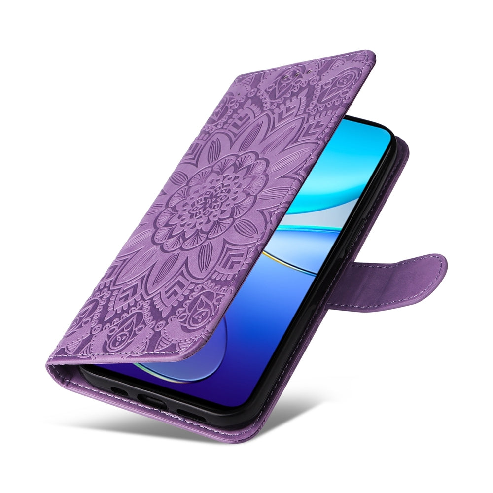For vivo Y200e 5G Global Sunflower Embossed Leather Wallet Phone Case with Kickstand and Card Holder