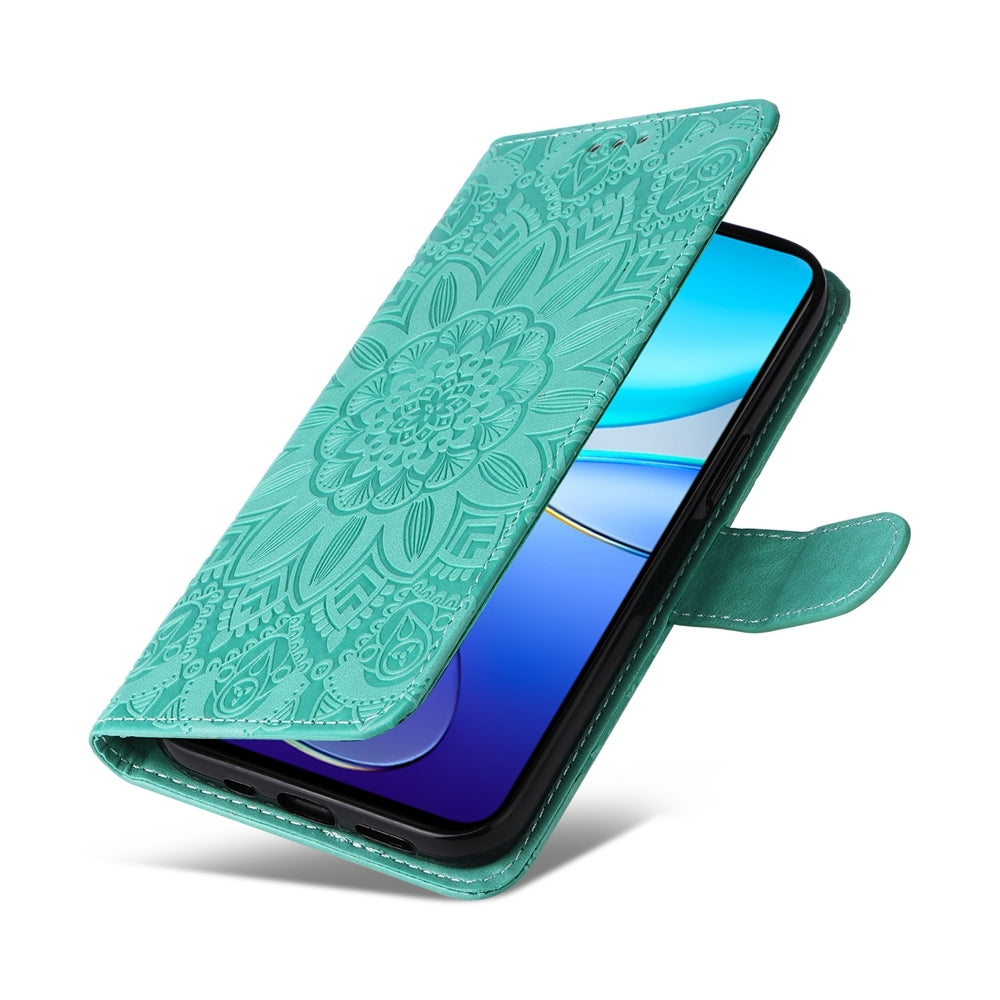 For vivo Y200e 5G Global Sunflower Embossed Leather Wallet Phone Case with Kickstand and Card Holder