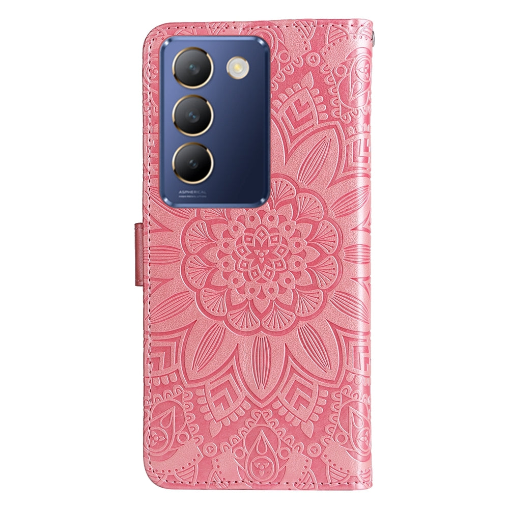 For vivo Y200e 5G Global Sunflower Embossed Leather Wallet Phone Case with Kickstand and Card Holder