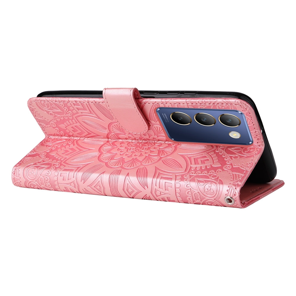 For vivo Y200e 5G Global Sunflower Embossed Leather Wallet Phone Case with Kickstand and Card Holder