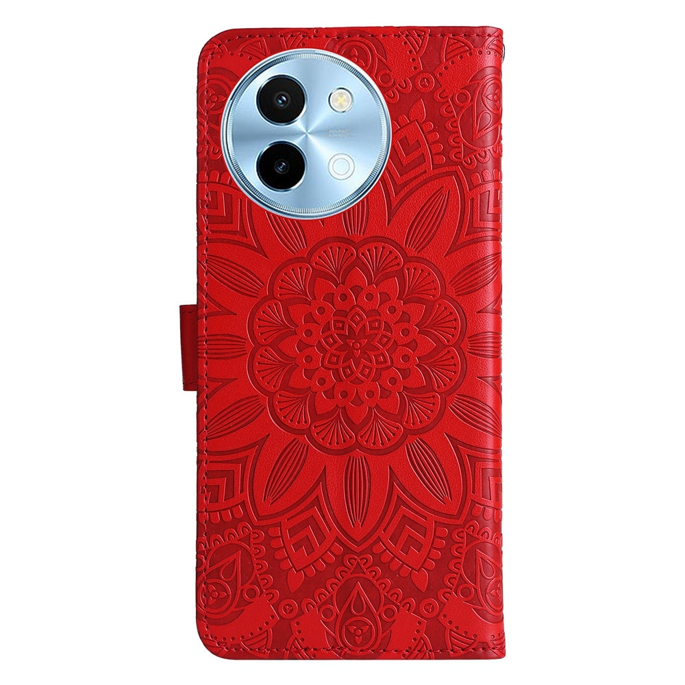 For vivo Y38 5G Sunflower Embossed Leather Wallet Phone Case with Kickstand and Card Holder