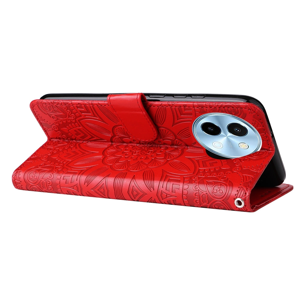 For vivo Y38 5G Sunflower Embossed Leather Wallet Phone Case with Kickstand and Card Holder
