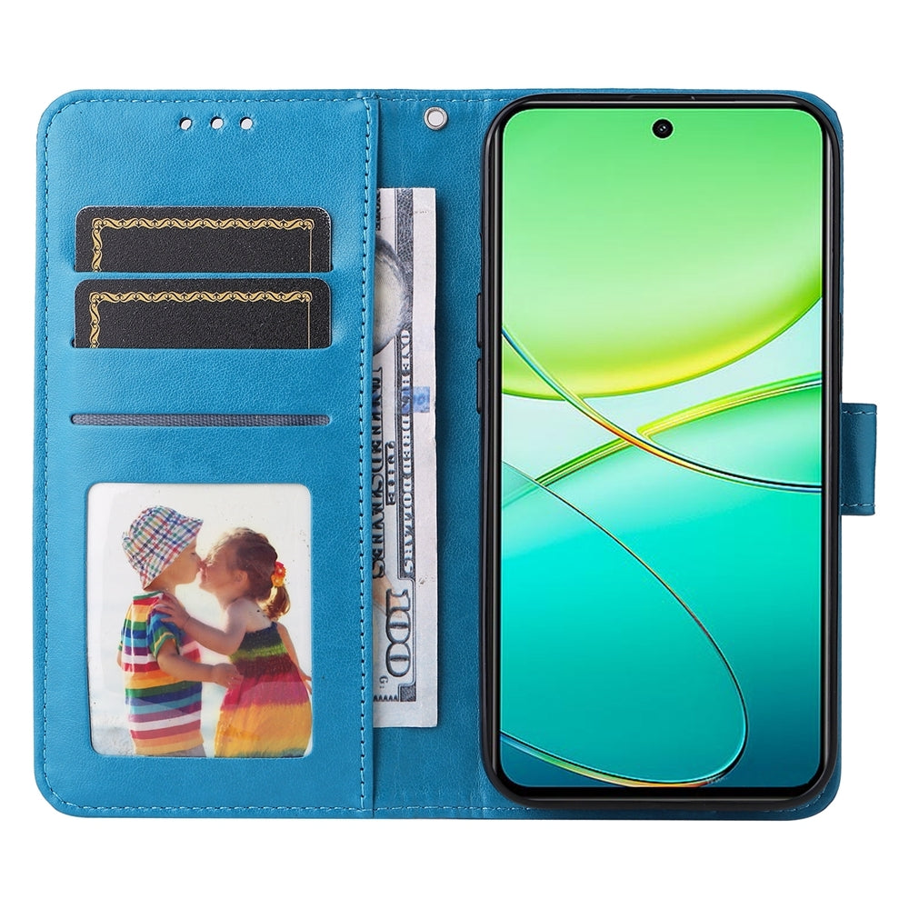 For vivo Y38 5G Sunflower Embossed Leather Wallet Phone Case with Kickstand and Card Holder