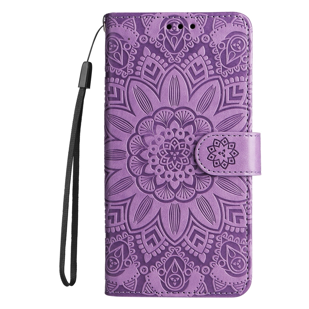 For vivo Y38 5G Sunflower Embossed Leather Wallet Phone Case with Kickstand and Card Holder