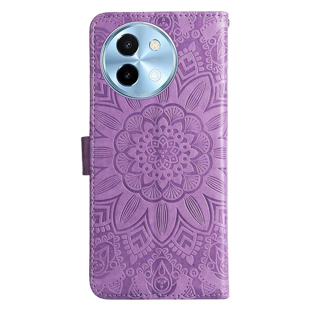 For vivo Y38 5G Sunflower Embossed Leather Wallet Phone Case with Kickstand and Card Holder