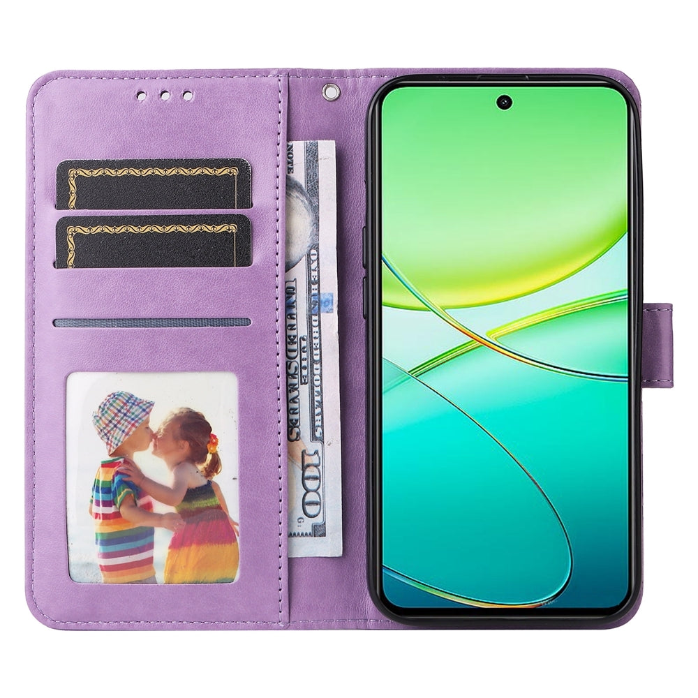 For vivo Y38 5G Sunflower Embossed Leather Wallet Phone Case with Kickstand and Card Holder
