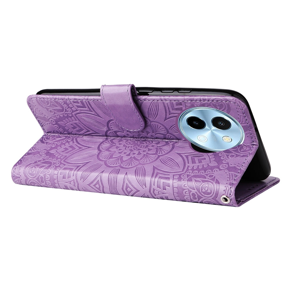 For vivo Y38 5G Sunflower Embossed Leather Wallet Phone Case with Kickstand and Card Holder