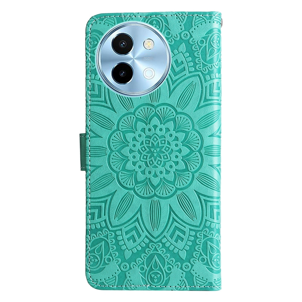 For vivo Y38 5G Sunflower Embossed Leather Wallet Phone Case with Kickstand and Card Holder