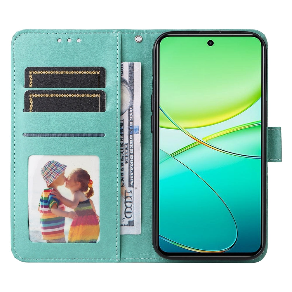 For vivo Y38 5G Sunflower Embossed Leather Wallet Phone Case with Kickstand and Card Holder
