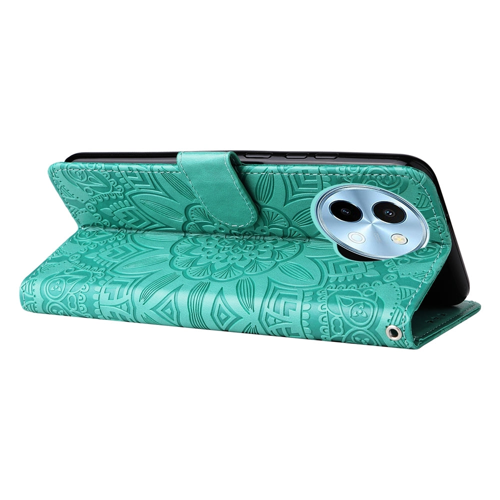 For vivo Y38 5G Sunflower Embossed Leather Wallet Phone Case with Kickstand and Card Holder
