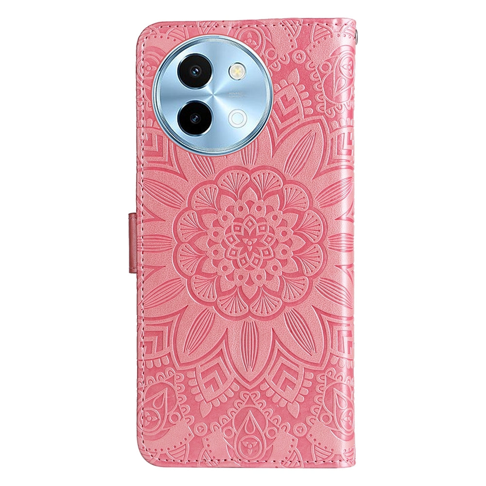 For vivo Y38 5G Sunflower Embossed Leather Wallet Phone Case with Kickstand and Card Holder