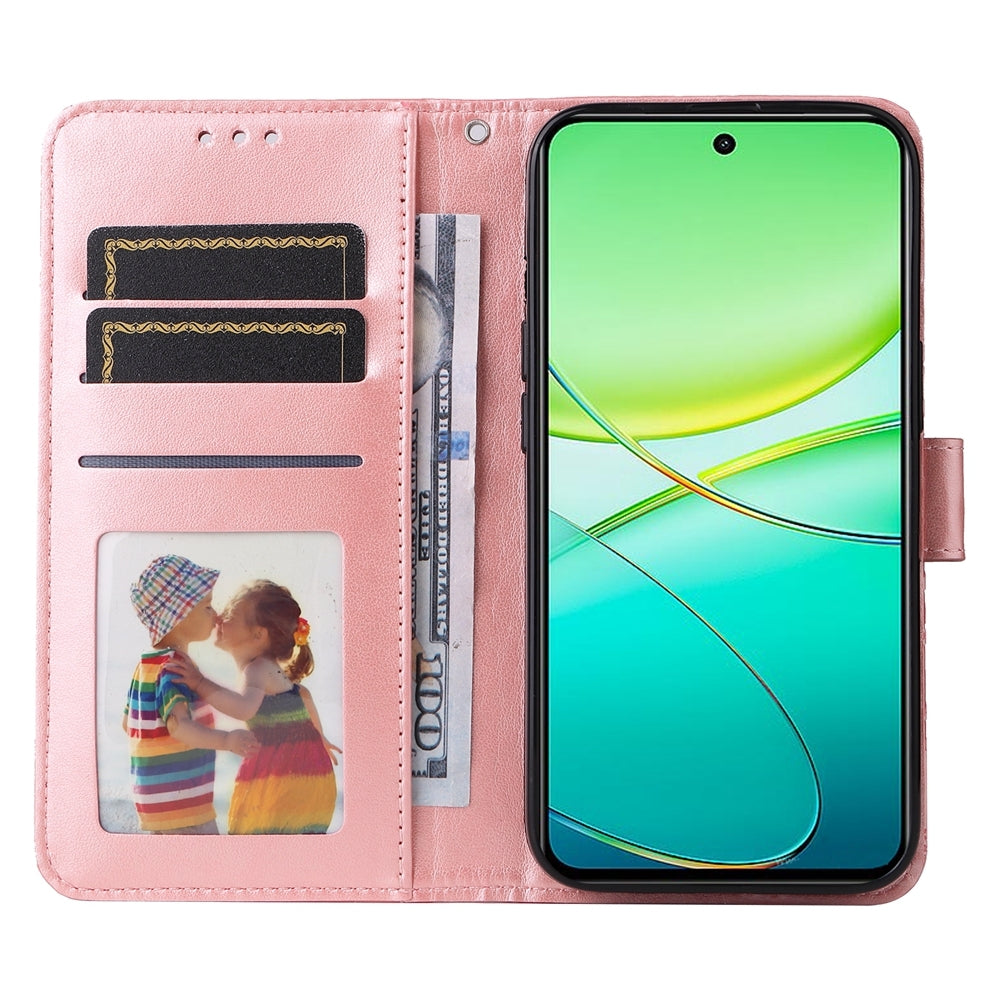 For vivo Y38 5G Sunflower Embossed Leather Wallet Phone Case with Kickstand and Card Holder