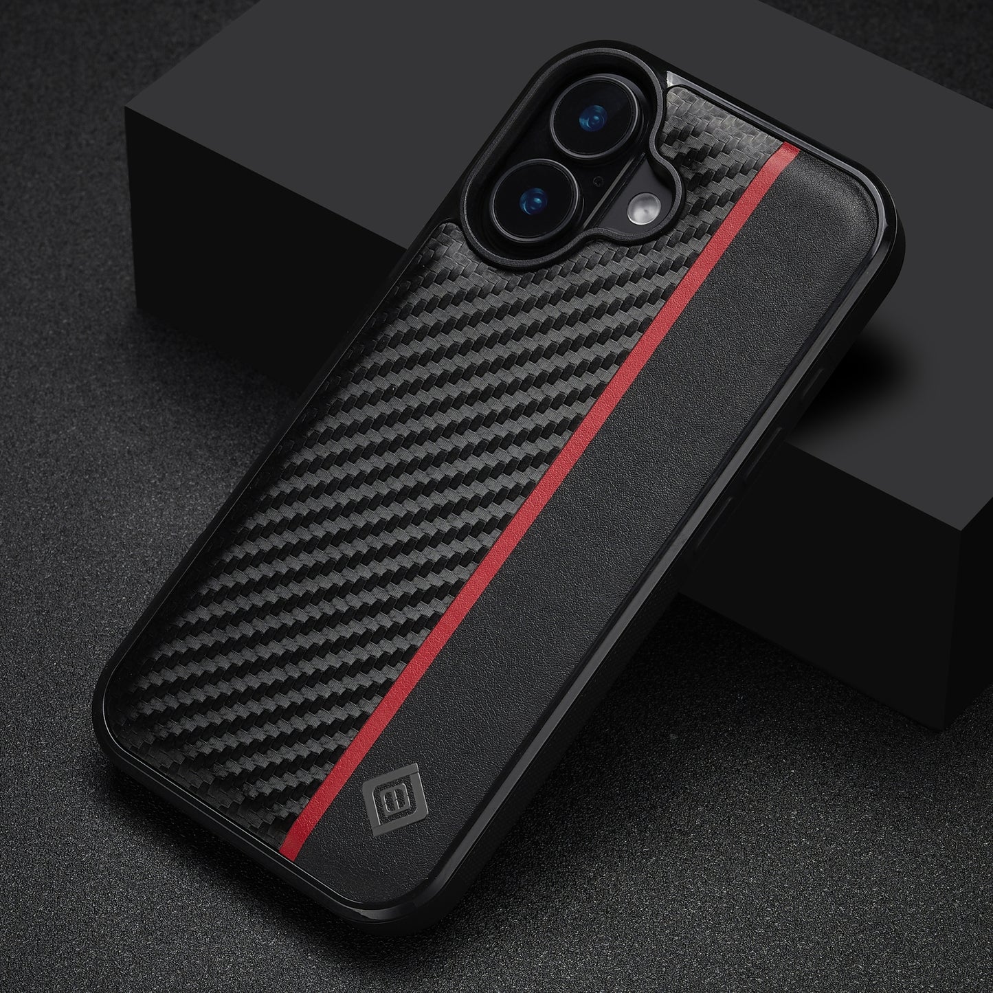 iPhone 16 3-in-1 Carbon Fibre Texture Phone Case: Light, Shockproof & Sweatproof Protection - Black