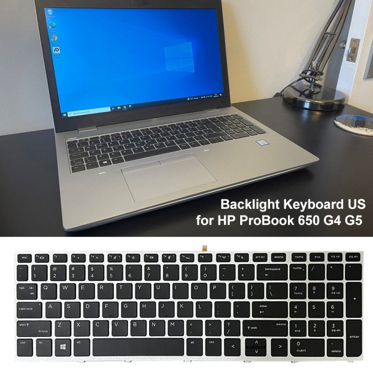HP ProBook 650 G4 Backlit Keyboard Replacement - US Version, Silver Frame, Professional Installation Recommended