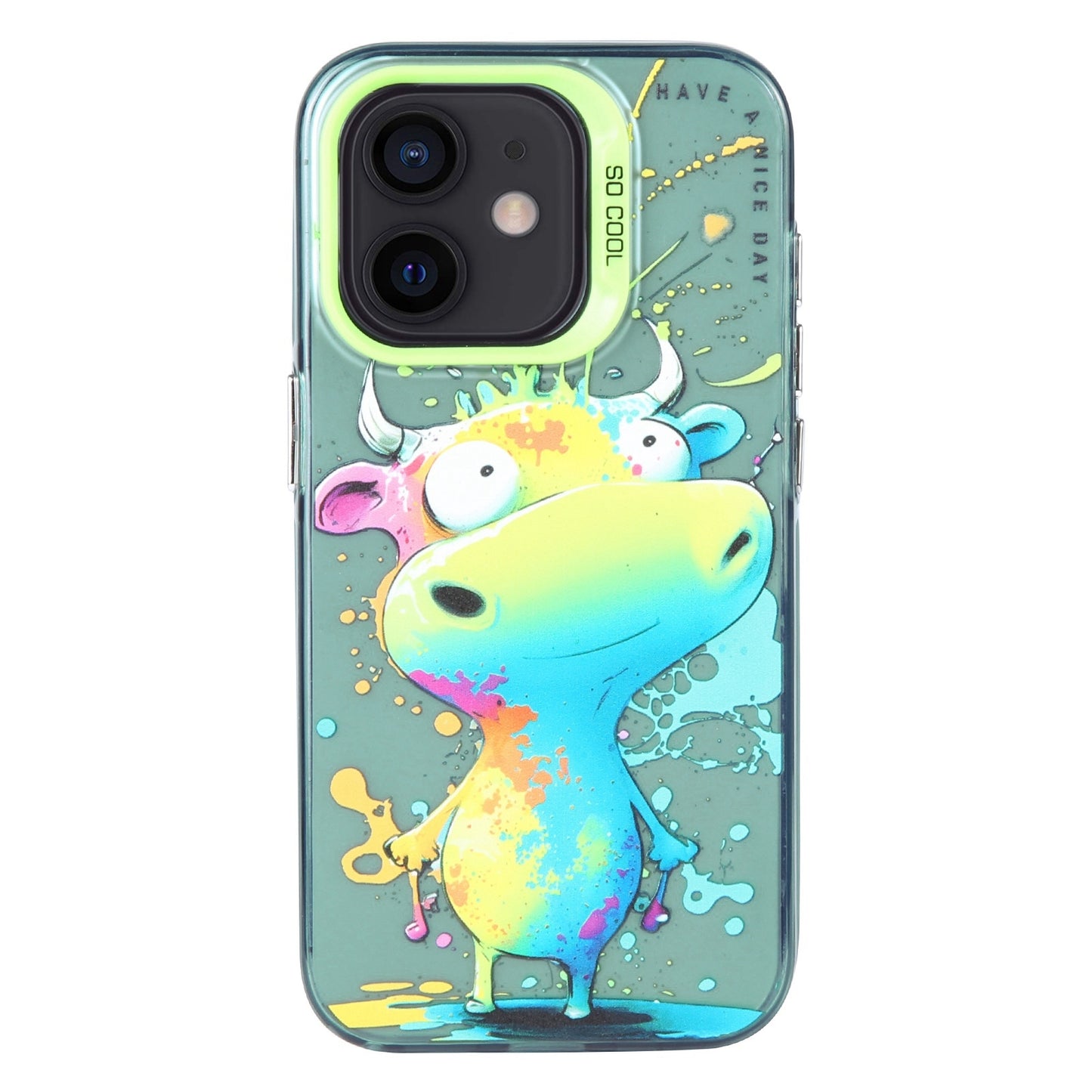 For iPhone 12 Case - Animal Oil Painting Design, Durable PC + TPU Cover