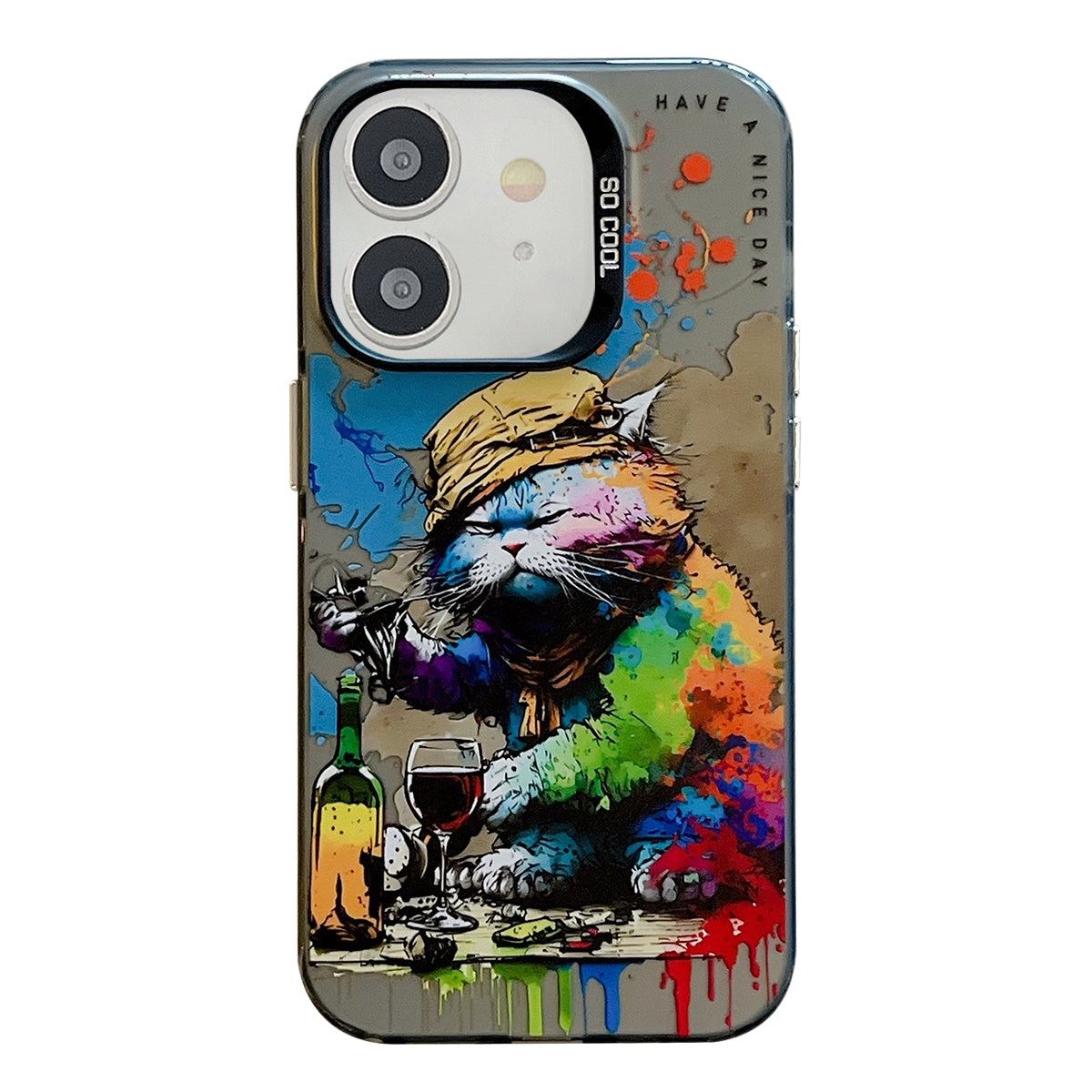 For iPhone 12 Case - Animal Oil Painting Design, Durable PC + TPU Cover