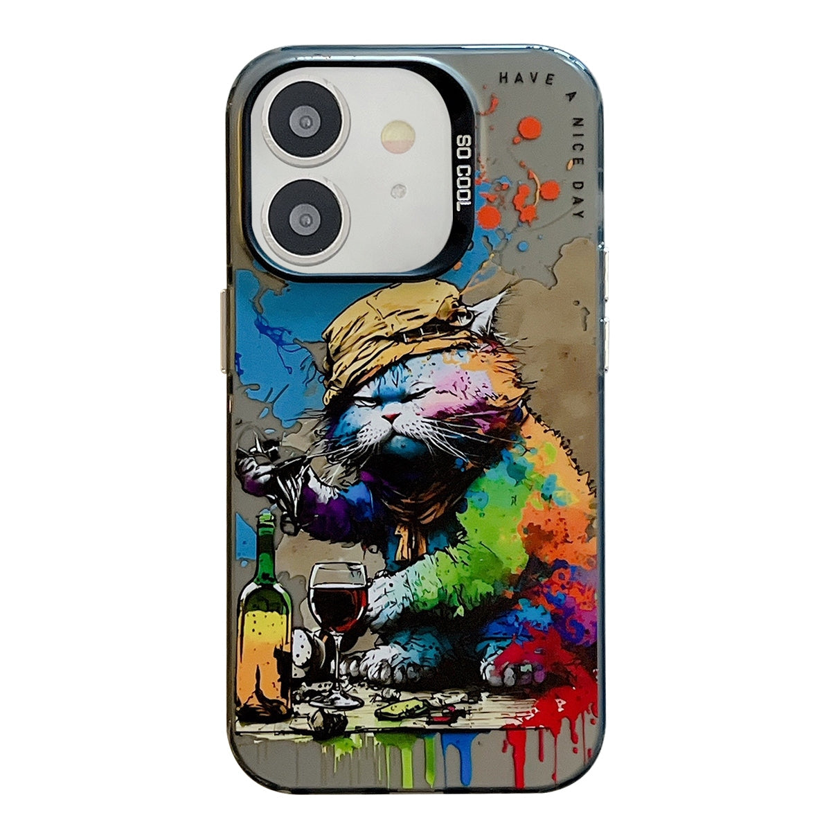 For iPhone 11 Case - Animal Oil Painting Design, Durable PC + TPU Cover