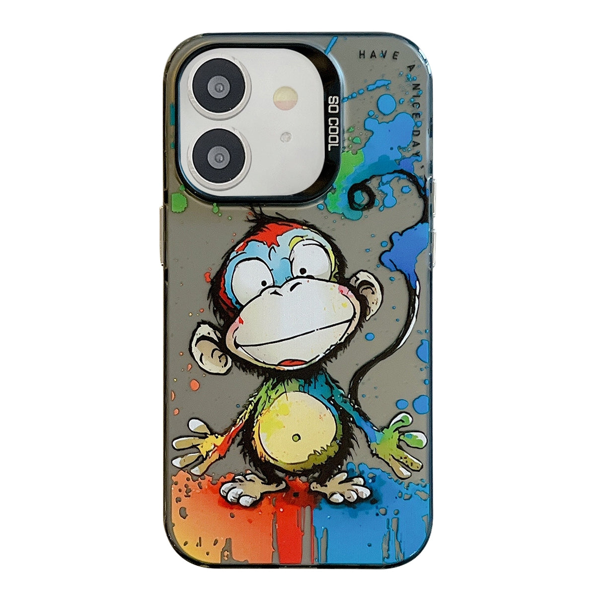 For iPhone 12 Case - Animal Oil Painting Design, Durable PC + TPU Cover