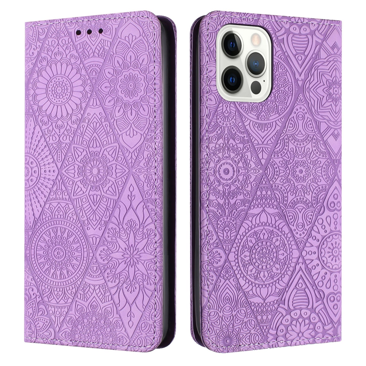 For iPhone 15 Pro Max Ethnic Embossed Adsorption Leather Phone Case