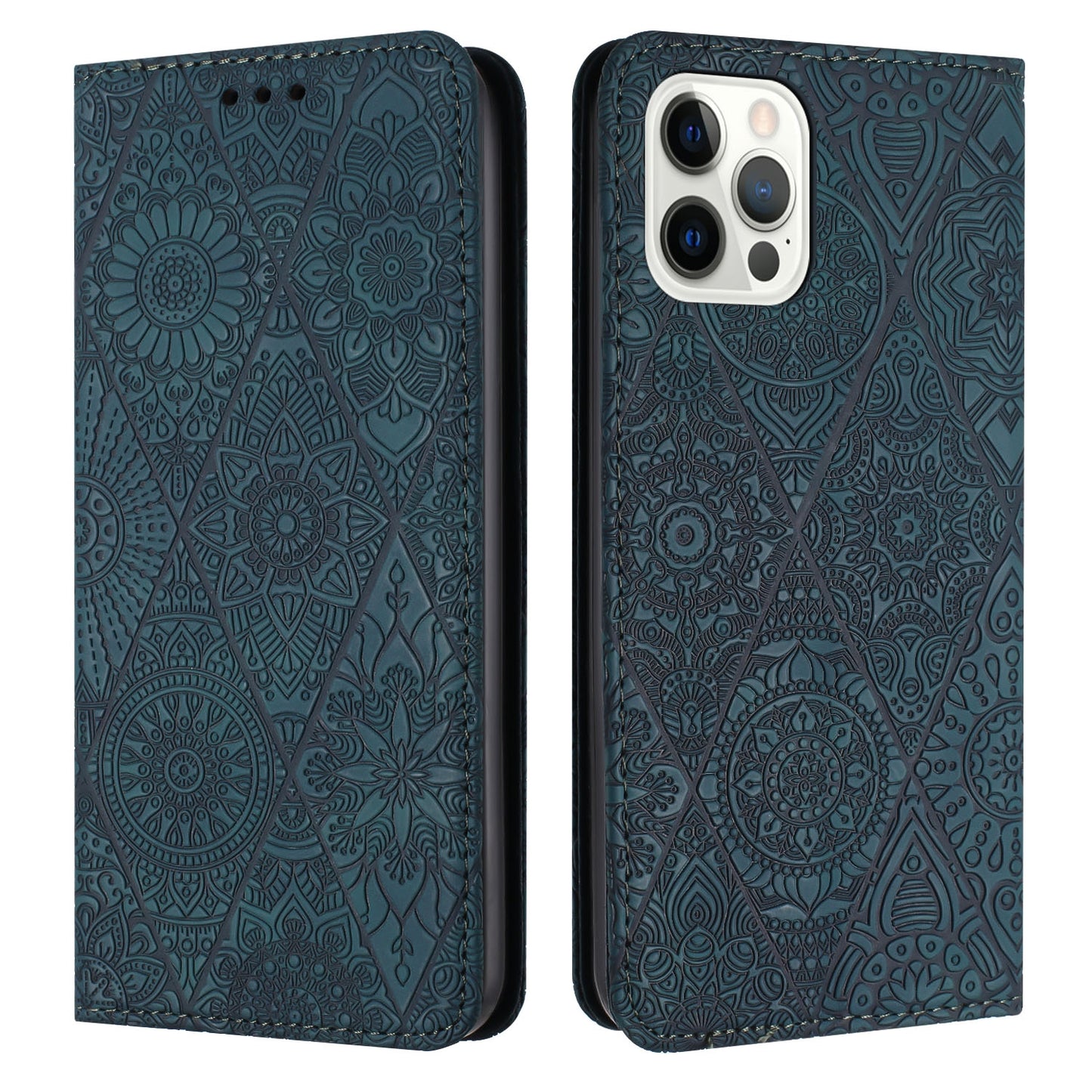 For iPhone 15 Pro Max Ethnic Embossed Adsorption Leather Phone Case