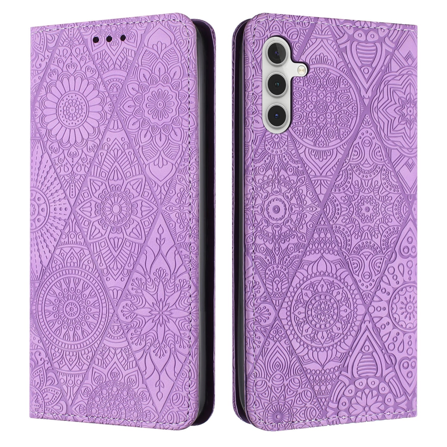 For Samsung Galaxy S24 5G Embossed Leather Case with Card Holder & Stand