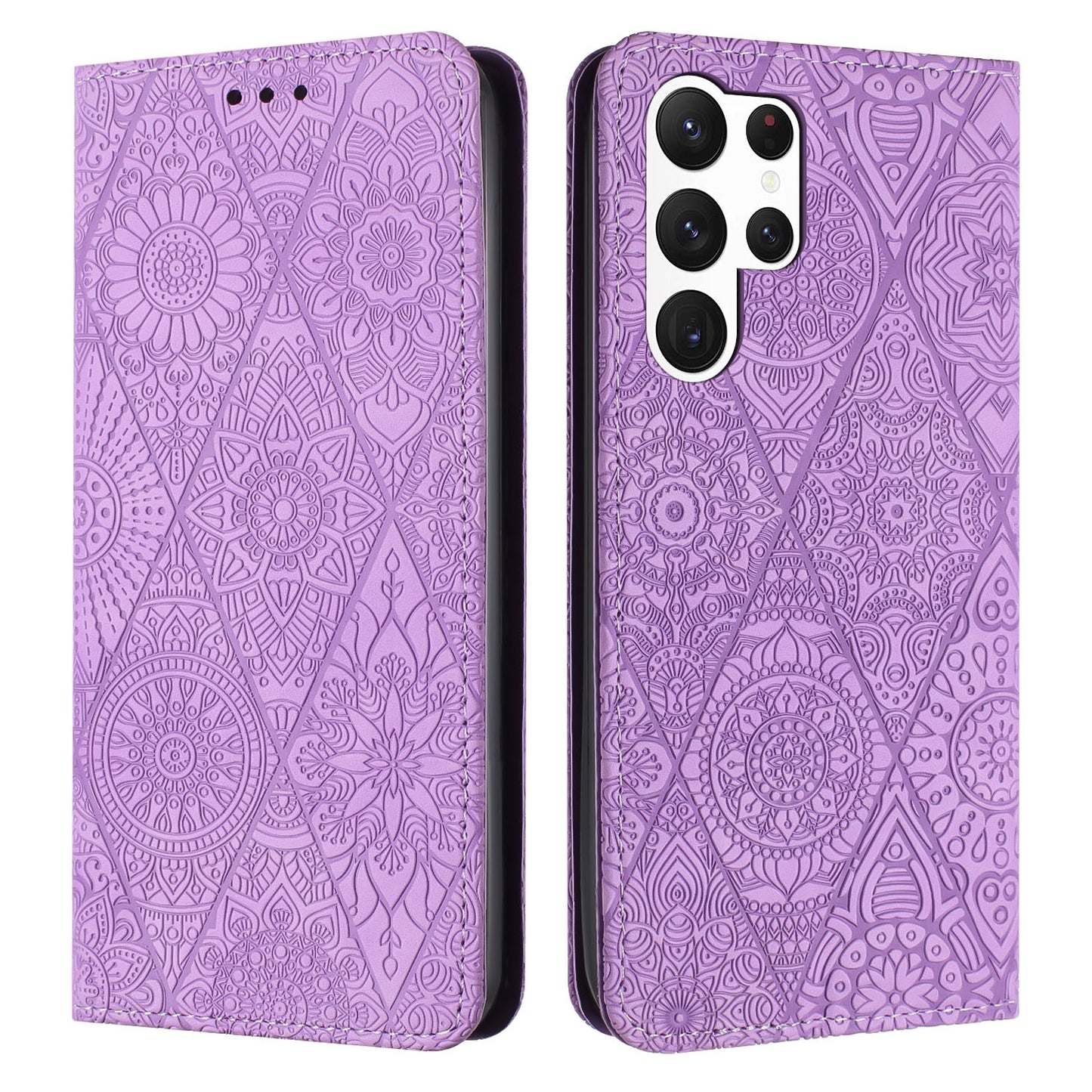 Samsung Galaxy S24 Ultra 5G Embossed Leather Case with Card Holder & Stand