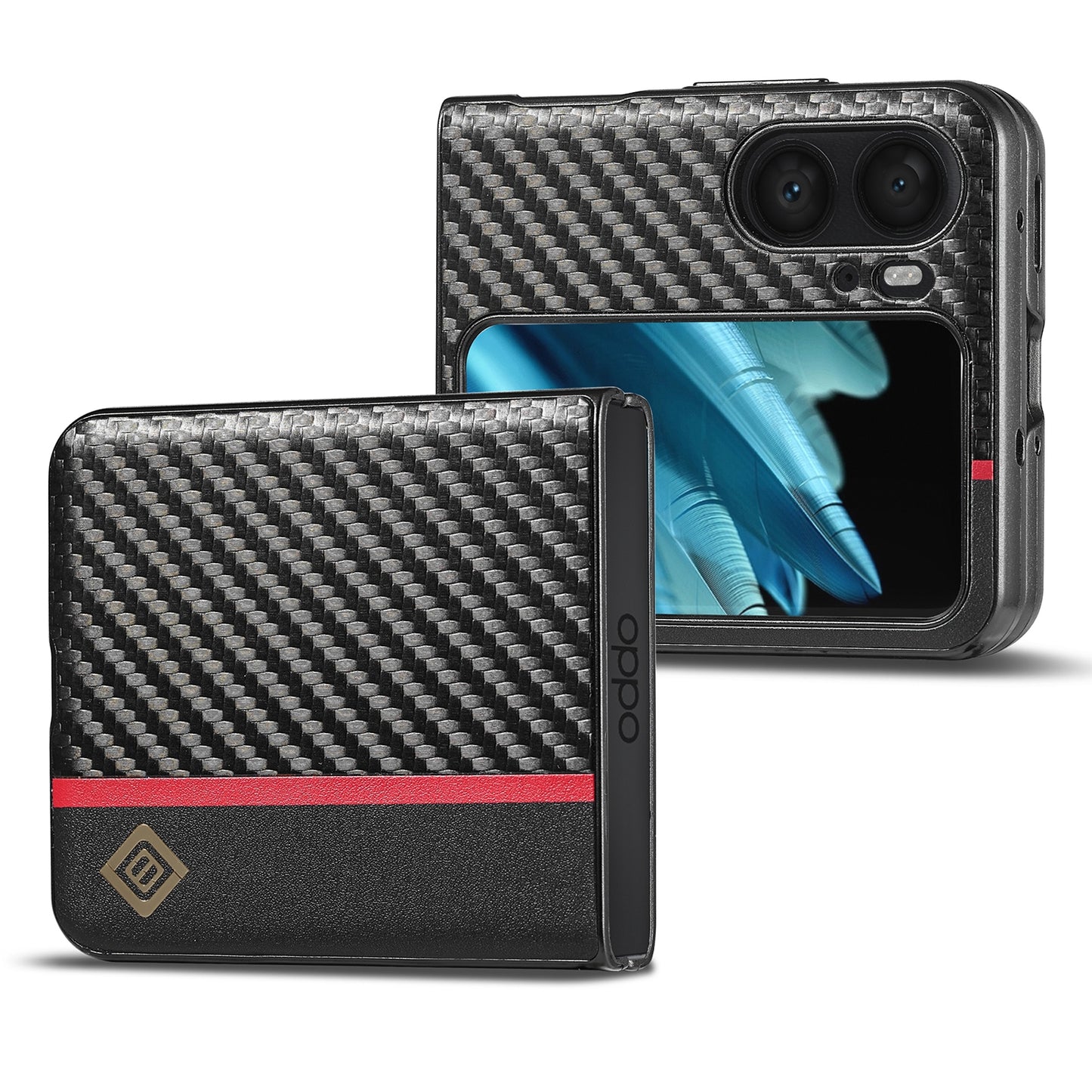 OPPO Find N2 Flip 3-in-1 Carbon Fibre Texture Phone Case: Light, Shockproof & Sweatproof Protection - Black